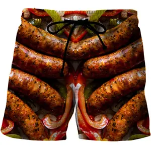 New Gourmet Food Graphic Beach Grilled Sausage Shorts For Men 3D Printed Sausage Boardshorts Men Meat Sausage Short Pants