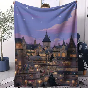 European Architecture Harry Potter Illustration Blanket, Usable In All Seasons, Can Be Used As Sofa Throw, Bed End Decorative Blanket, And Can Also Be Folded Into Portable Travel Blanket Or Picnic Mat, A Single-Sided Printed Blanket