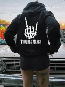 Unisex Fall Winter Graphic Skeleton Long Sleeve Hoodie, Casual Skull Hand Print Sweatshirt, Loose Fit Fleece Pullover, Hip-Hop Style, Outdoor Sports