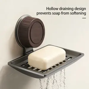 Toilet Soap Box With Walnut Wood Grain Hanging Wall Sturdy Durable Simple Style Multifunctional No Drilling Convenient