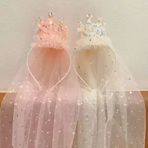 Popular Mesh Crown Headband Exquisite Princess Birthday Hair Accessory for Girls Women Daily Party Decorative Hairband