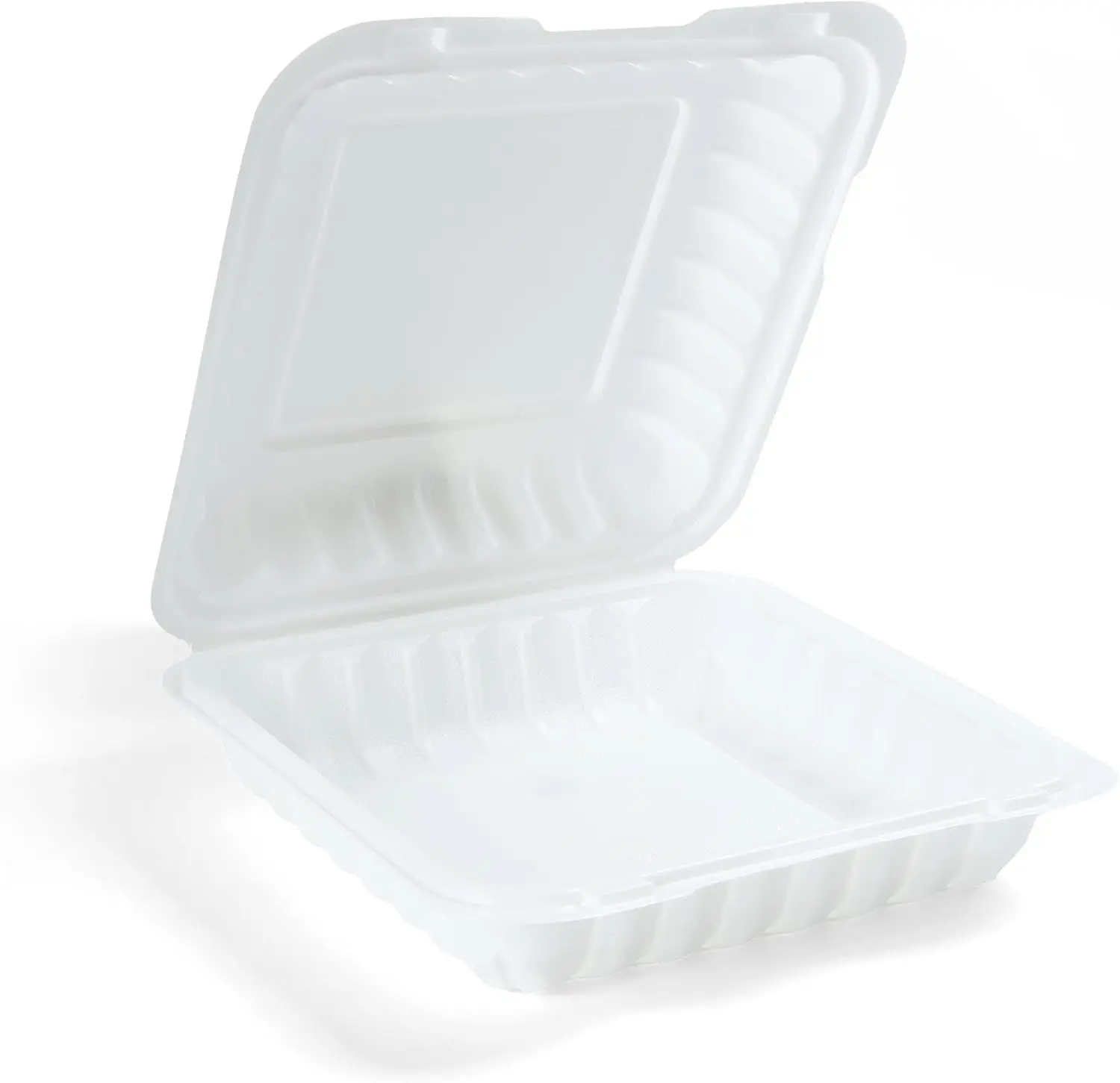 Plastic Clamshell Container - Disposable Takeout Container [1-Compartment, 9x9x3, 150-Pack] Hinged Lid, Microwave Safe, Recyclable