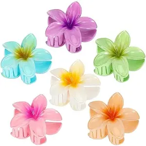 6 Pack Flower Claw Clip for Women, Hawaiian Plumeria Hair Clip,Preppy Flower Hair Clips, Hibiscus Hair Clip, Hawaii Hair Accessories for Thick Hair, Gifts for Women Teen Girls