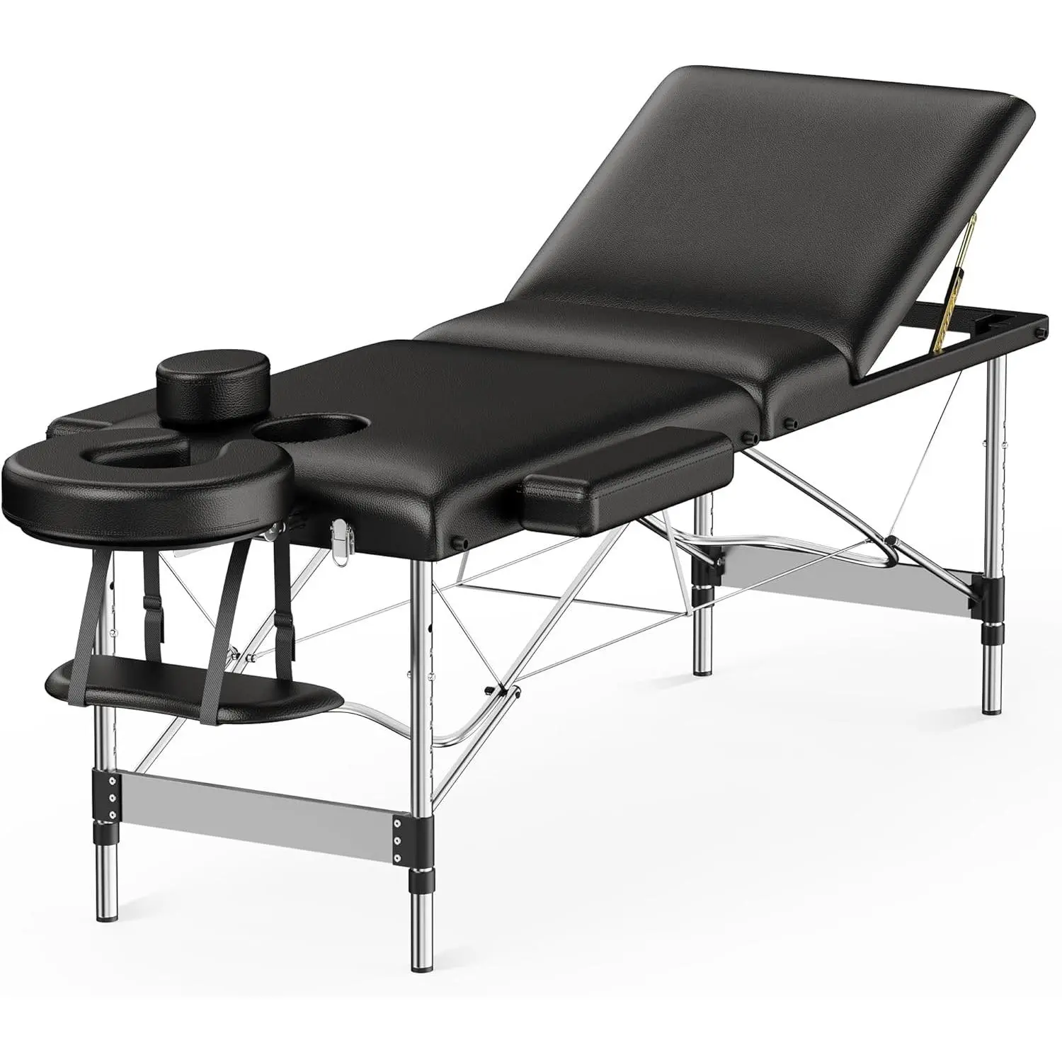Massage Table Portable 84" Long 24" Wide Professional 3 Sections Reclining Massage Couch, Aluminum Adjustable Esthetician Bed Tattoo Table SPA Lash Salon Bed with Carrying Bag (Black)