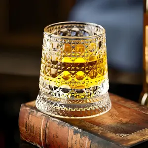 Spinning Whiskey Glass 360° Rotating Crystal Tumbler with Stable Base, Unique Tumbler Gift for Men, Crystal Old Fashioned Tumbler
