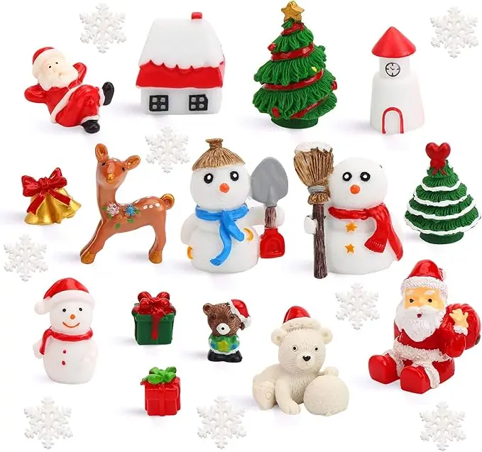 40PCS Resin Christmas Craft Miniatures - Holiday Figurines for DIY Christmas Home, Festive Party Decorations
