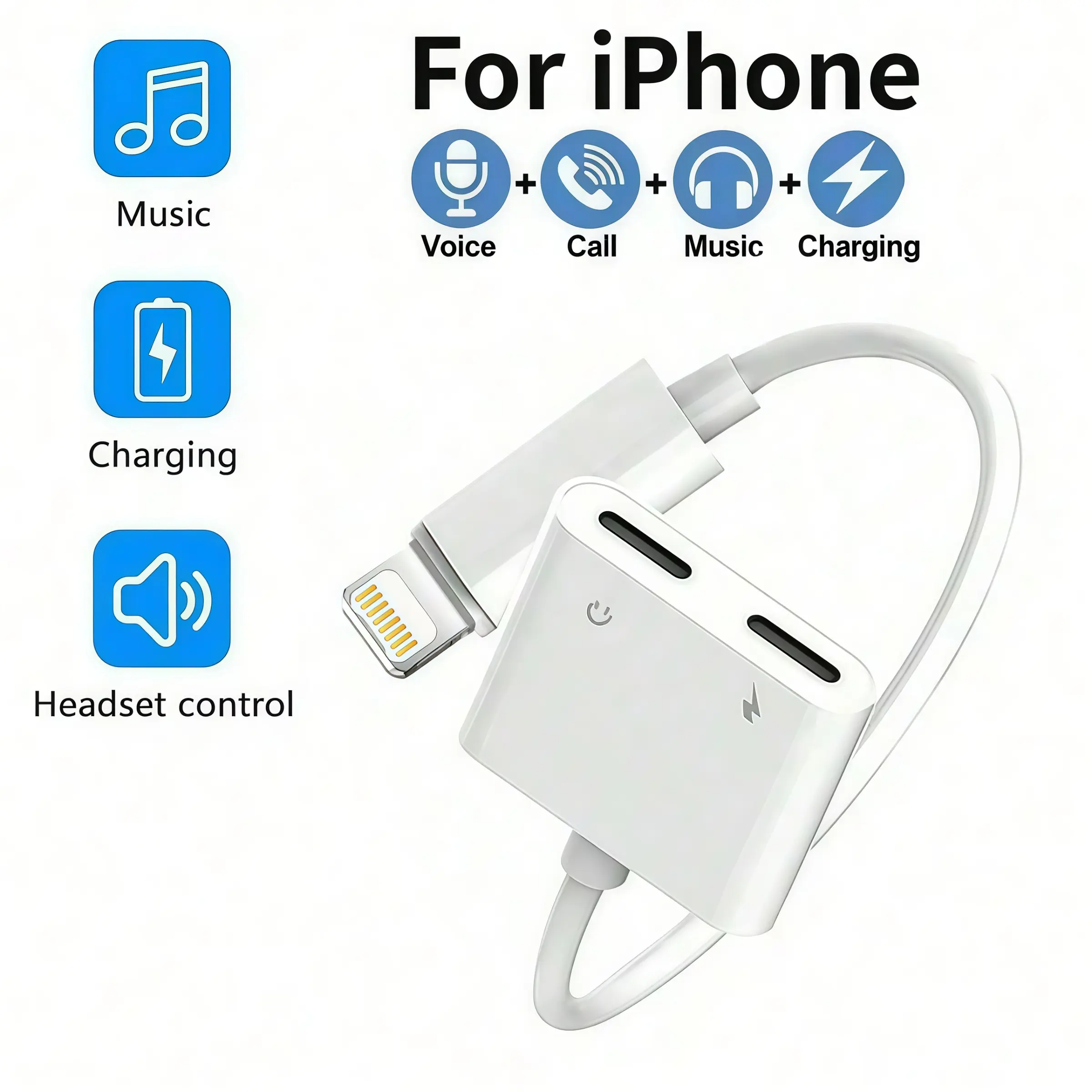 Dual Lightning Earphone Headset Adapter Converter Connection, 2-In-1 Aux Audio & Charging Splitter Cable, Electronic, Compact, Durable, Dual Functionality, Wide Compatibility, Compatible with iPhone 14 13 12 11 Pro Max Plus XS XR 8 7