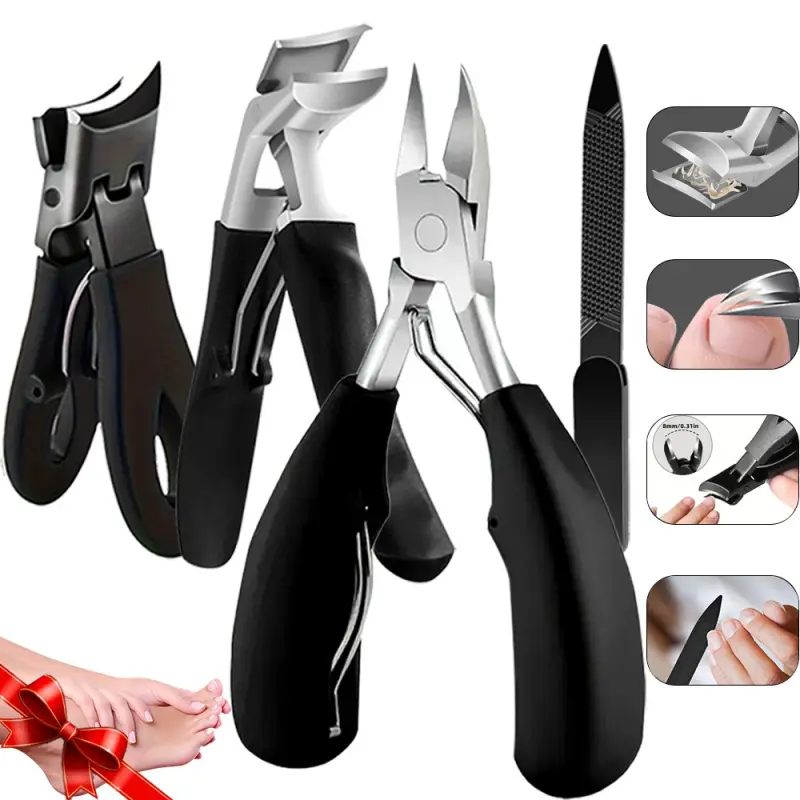 4pcs Stainless Steel Nail Care Kit for Ingrown & Thick Nails, Professional Pedicure Set with Disposable Foot Mask, Portable Soak, Elderly Use