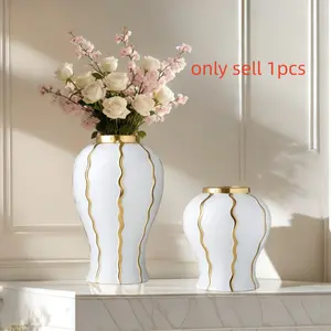 Luxury Home Decor Item, Gold Ceramic General Jar Vase, Flower Vase, Floral Arrangement Holder, Elegant Ornament for Living Room