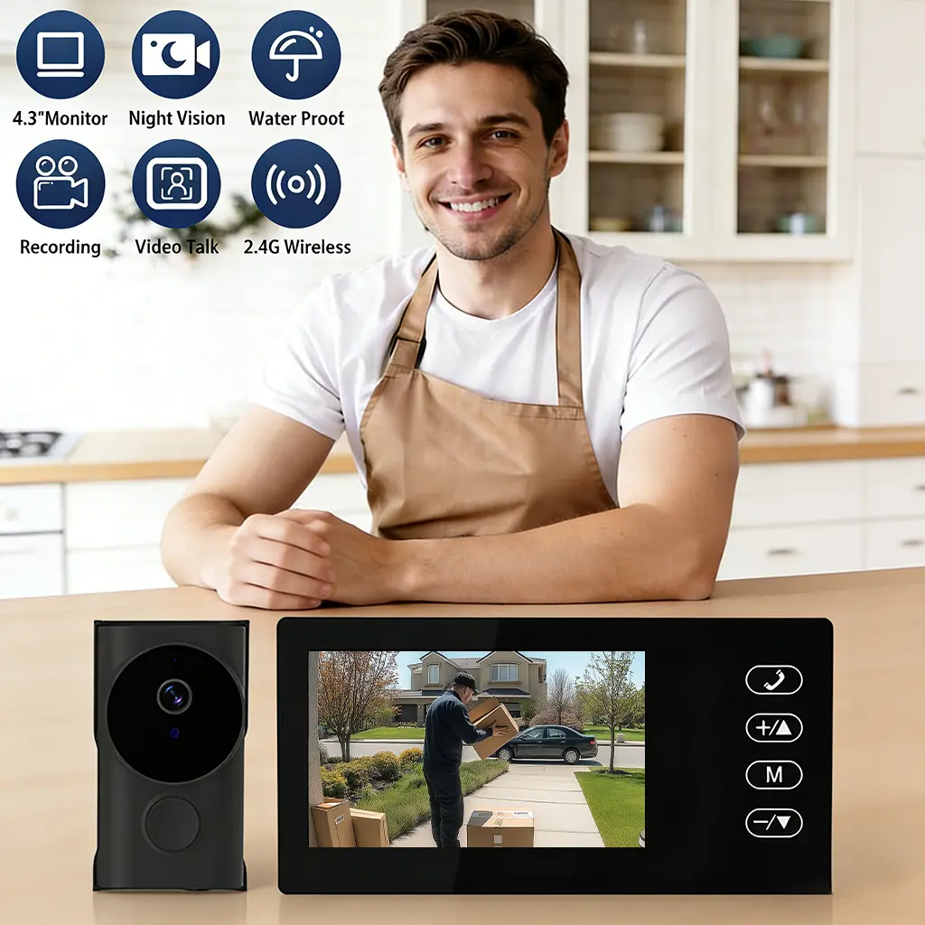 Wireless Doorbell Camera,1080P with Monitoring Screen, Free Storage, No Subscription, NO WiFi NO APP, Easy Installation,Night vision, Waterproof and Safety, Video Intercom, Two-Way Audio, 170° View Angle,Smart AI Motion Detection, Automatic Connection.