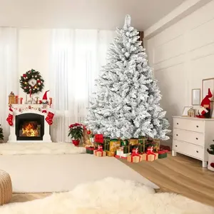 7-Foot Snow Flocked Artificial Christmas Tree - Hinged Design, Unlit, Free Stand Included