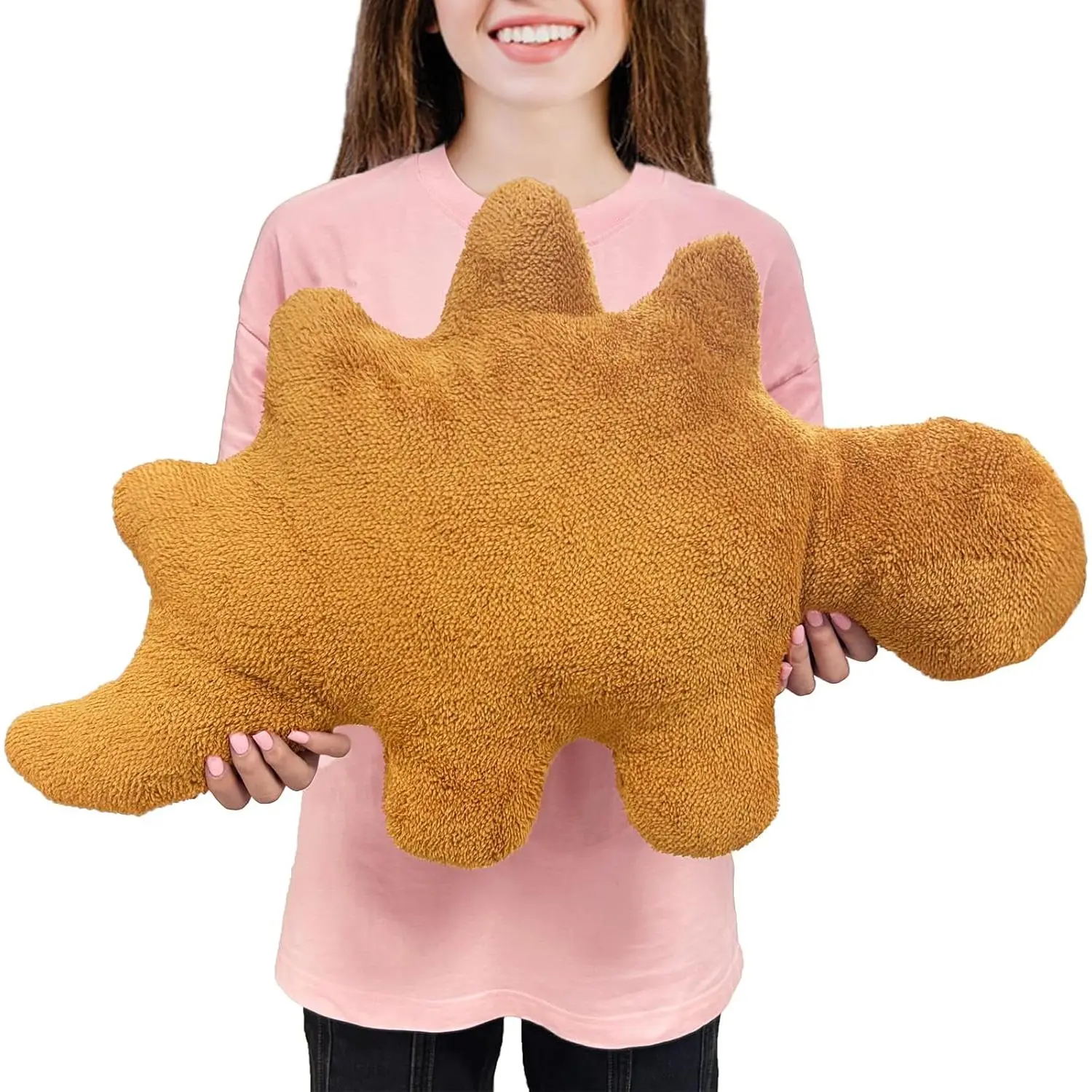Large Furry Stegosaurus Dinosaur Chicken Nugget Throw Pillow - Unisex Halloween Gourmet Food Themed Home Supply, Cozy Couch Decor, Stuffed Animal Gift for Teens+