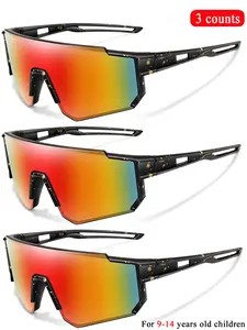 3 Piece Set Stylish Sporty Large Frame Uv400 Running Sunglasses for Ages 9-14, Colorful Polka Dot Frame for Cycling & Outdoor Activities, Biking Sunglasses, Sports Outdoor Sunglasses