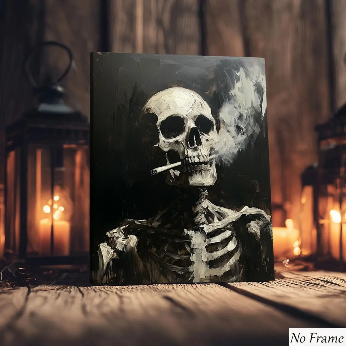 1pc Smoking Skull Poster, Halloween Decoration, Funny Horror Party Art, Modern Living Room Bedroom Home Decor, Ideal Gift