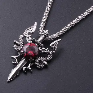 1 Gothic Dragon Water Diamond Long Necklace Men's Dominant Retro Dragon Necklace