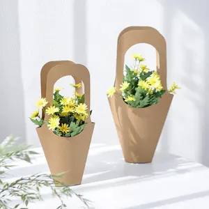 30-Pack Medium Kraft Paper Flower Gift Bags with Handles - Bouquet Gift Bags for Thanksgiving, Mother's Day, Birthday, Wedding & Party Favors.