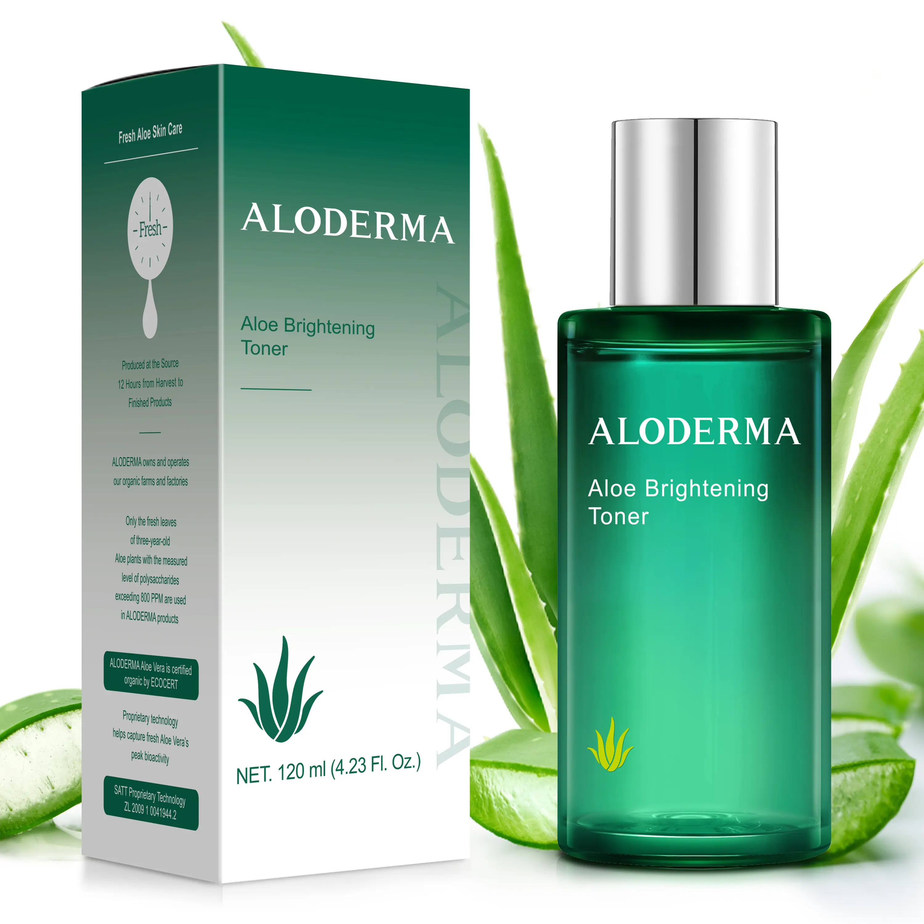 ALODERMA Brightening Face Toner with 88% Organic Aloe, Niacinamide & Hyaluronic Acid - Rejuvenating Vegan Formula with Olive & Papaya to Restore Glowing Skin, 4.2 oz, Radiant, Moisture, Repair, Lavender, Vitamin C, Uneven Skin Tone, Ascorbic Acid
