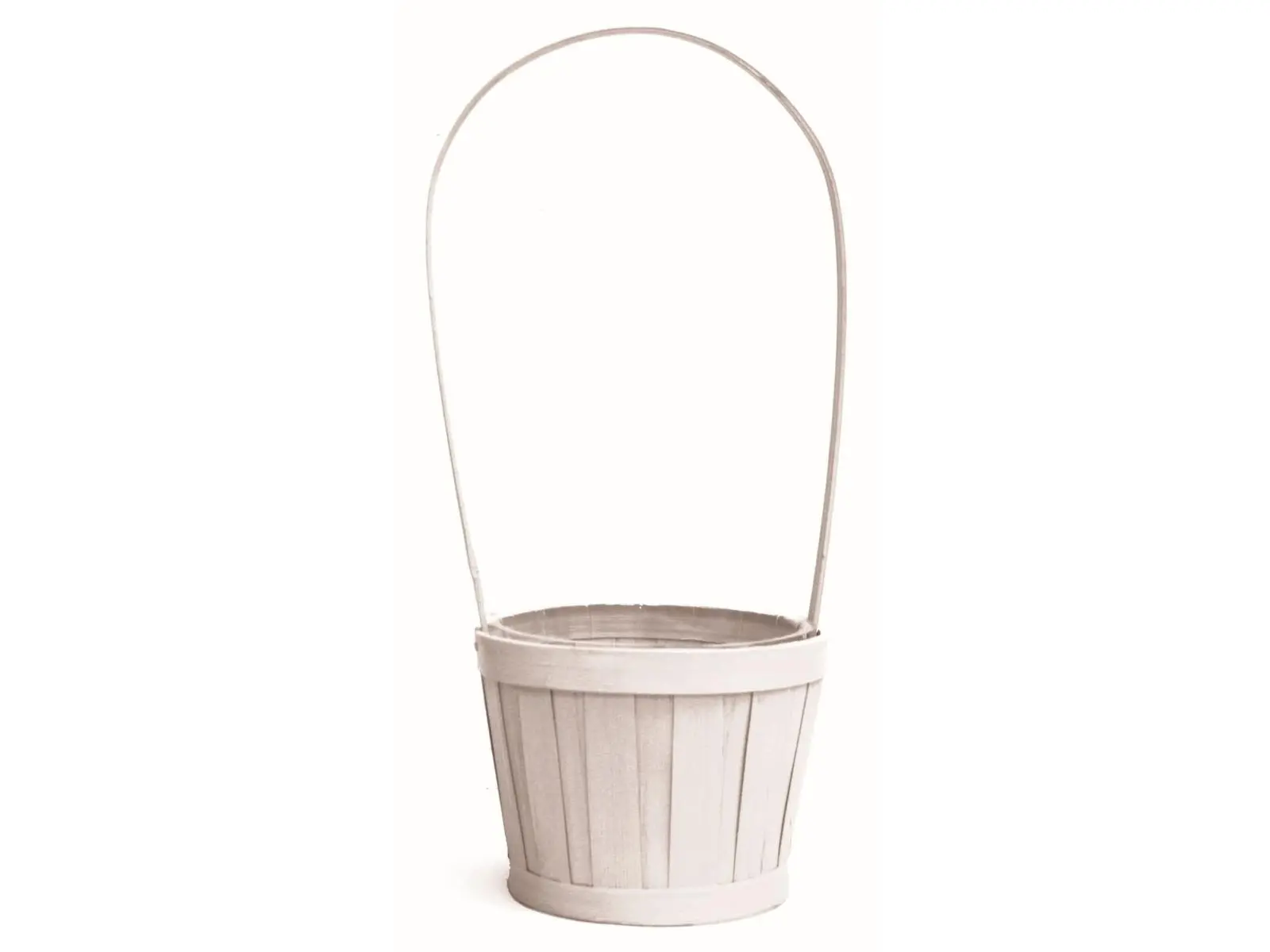 White Washed Slat Bamboo Basket Planter