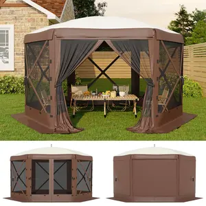 GAOMON 11x11 ft Pop Up Gazebo Screen Tent with 6 Wind Panels - Instant Setup Outdoor Canopy, Wind & Rain Resistant Shelter with Full Mesh Walls for Camping, Backyard and Garden,Khaki