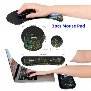 3pcs Mouse Pad with Wrist Rest and Keyboard , Memory Foam for Computer , Easy Typing, Pain Relief, Support for Gaming,Office, Laptop, Black Flower