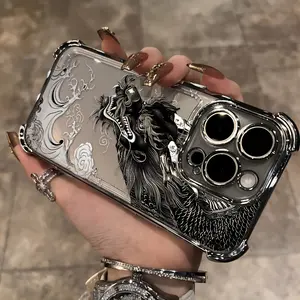 Chinese Mythology Cool Black Dragon Phone Case for iPhone17 17Air 16ProMax 15Pro 14Plus iPhone 13Pro 12 11 Pro Max X XSMAX Plus Electroplated Anti-fall Transparent Soft Back Cover