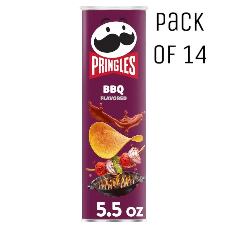 Pringles Barbecue Potato Crisps, 5.5oz Cans (Pack of 14) – Ambient On-The-Go Snacks for Game Time, Kosher Dairy Treats for Adults, Contains Milk and Wheat Ingredients