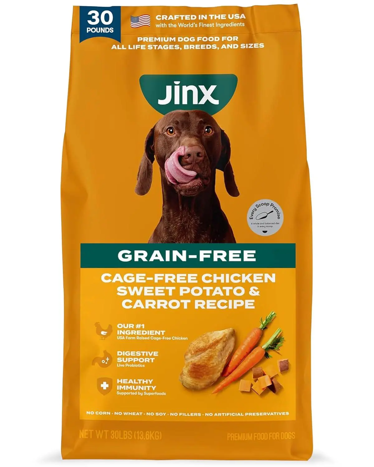Jinx Premium Grain-Free Dry Dog Food, for All Lifestages - Real Salmon, Sweet Potato & Carrot Puppy Kibble with Superfoods for Immune Support & Probiotics for Digestive Support - No Fillers - 4lb