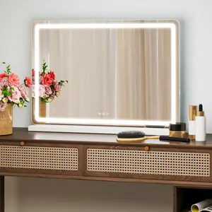 Dimmable Rectangle LED Lighted Vanity Mirror - Durable Aluminium Alloy Modern Design, 3 Color Modes, Touch Screen Control, Adjustable Brightness for Home Bathroom Decor, Dimmable Rectangle Mirror
