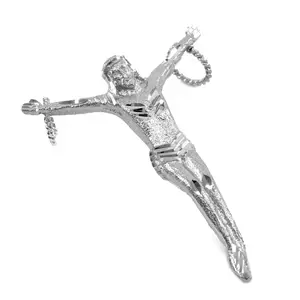 Religious Jewelry Men's Double-Mounted 925 Sterling Silver Large Corpus Crucifix Necklace Pendant