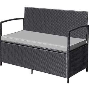 HOMALL Patio Loveseat Wicker Outdoor Furniture, All Weather Rattan Conversation Bench Chair with Large Storage Capacity and Cushions for Backyard, Outside Patio Porch