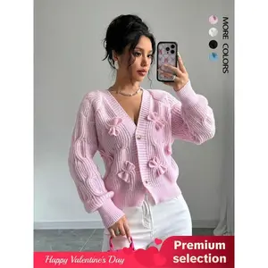 Women'sPlainBowFrontRaglanSleeveSweaterCardigan,CasualLongsleevesButtonFrontKnitwearforFall&Winter,FashionWomen'sKnitClothingforDailyWearValentine'sDay,gift