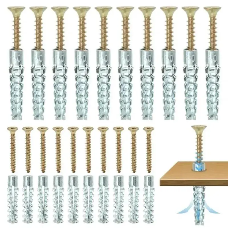 【 M6 x 30mm 100Pcs ScrewLock Max】Galvanized Durable Metal Material Serrated Steel Self Tapping Screws Metal Expansion Tube Pipe Drilling Plug for Concrete Wall Anchors Fastener Bolt Kit,wall decor,mens room decor,things for rooms,love gift