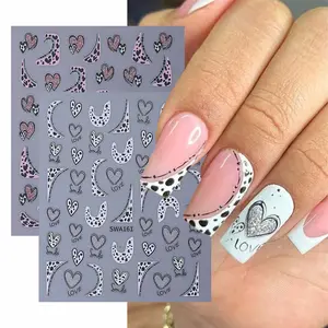 2pcs Love Heart Leopard Print Nail Art Stickers, 3D French Leopard Heart Design, Classic Elegant DIY Self-Adhesive Decals For Nails, Nail Art Decoration for Women and Girls, Heart Leopard Pattern