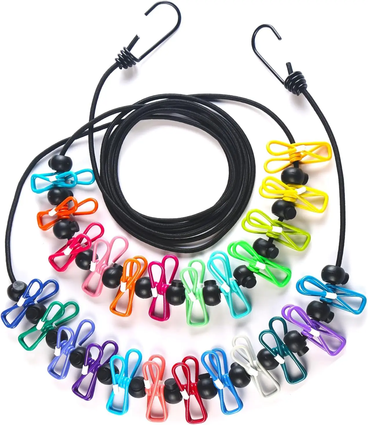 Portable Retractable Hanging Clothesline with 12 Clips, Waterproof Colorful Steel Laundry Tool, Lightweight Outdoor Camping Accessory for Students