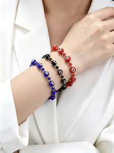 3pcs Evil Eye Bracelet, Turkish Blue Eye Amulet Wristband, Adjustable Beaded Design Cord, Couple Friend Jewelry, Protective Charm