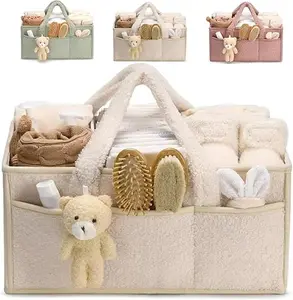 Baby Diaper Caddy Organizer with Handle Boy & Girl Shower Gift Basket Portable Diaper Storage Bin for Wipes Newborn Essentials Car Caddy Organizer Versatile Baby Storage Basket with 2 Removable Dividers