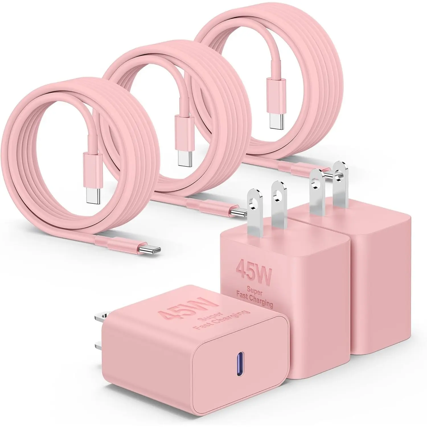 3/2/1-Pack Pink Charger For iPhone 17 Air 16 15 Pro Max Charger Fast Charging, 45W PD Quick Adapter 3.0 Super Fast USB C Charger Block with 10FT Extra Long Type C Charger Cable For iPhone 17 16 15/17 16e 15Pro/16 Plus