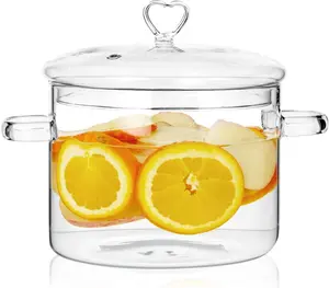 2L Clear Glass Cooking Pot with Heart Shape Lid,Simmer Pot for Stove Potpourri,Energy Conservation,Heat Resistant,Oven,Gas,Electric Stove Safe,Pasta Soups Potpourri,68oz
