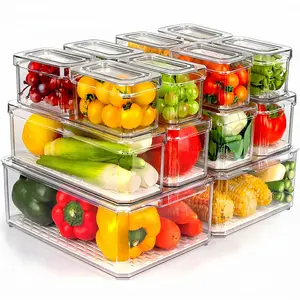 Stackable Airtight Fridge Storage Containers with Lids (7/14 Pack) - Leakproof Food Organizer for Fruits, Veggies, Snacks, Kitchen & Pantry Storage