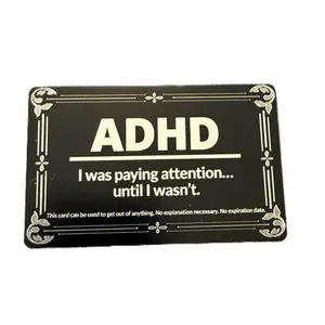 Engraved Aluminum ADHD Card for Wallet - High Quality Durable Gag Gift Stocking Stuffer - Perfect for Funny Excuses and Practical Accessories