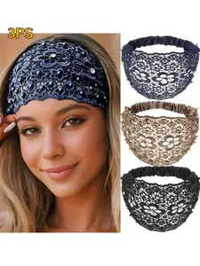 Elegant Lace Flower Headband, Wide Band Pearl Hair Accessories, Daily Style Safe Hairband, Women's Hollow Out Plum Blossom Hair Ring Set