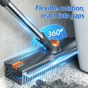 Floor Scrub Brush with Squeegee, 360° Rotating Shower Scrubber, Long Handle Cleaning Brush for Bathroom, Tile, Tub, Kitchen, Deck, Heavy Duty Stiff Bristle Brush, TikTok Viral