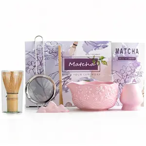 Lighthearted Home Matcha Gift Set – Complete DIY Matcha Toolkit with Artisanal 3D Relief Matcha Bowl (Sakura Pink Japanese Ceramic Bowl) & Bamboo Whisk Kit (Includes Strainer, Scoop, Cloth) – An Elegant Gift for Tea Lovers, Accenting Zen-Style Home Décor