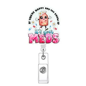 Medicine Bottle Pattern Retractable Badge Reel, 1/20pcs Acrylic ID Holder with Clip for Nurses, Doctors, Nursing Students, Students, Office Staff, Identification Badges & Supplies