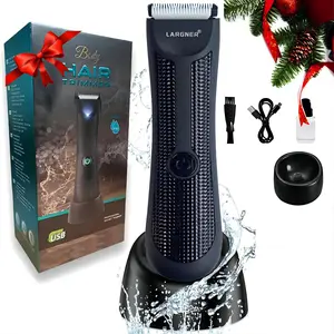 Electric Groin Hair Trimmer, Waterproof Rechargeable Trimmer, Waterproof Wet/Dry Body Clippers, Standing Recharging Base Ultimate Male Body Hair Razor
