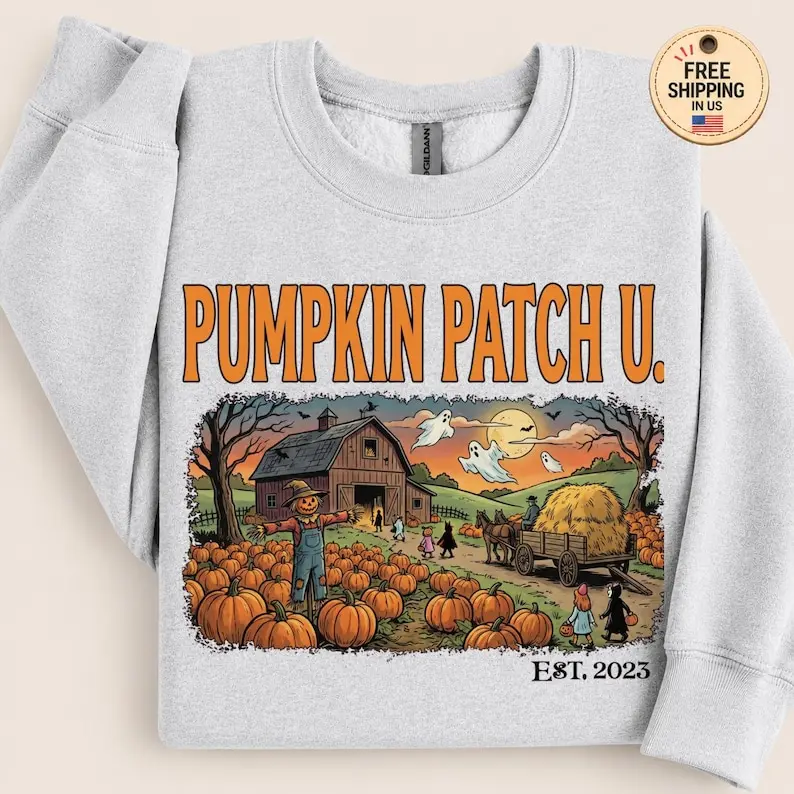 Pumpkin Patch University Sweatshirt, Pumpkin Patch Crewneck, Fall Farm Halloween Sweatshirt Gift