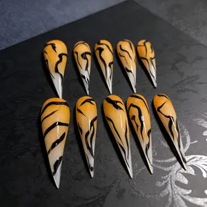 Handmade Long Claw Nail Tips, Nail Tips Art, Nail Extension Art, Diy Nails Art, Glossy Finish, Tiger Pattern Design, Model Xinghao S M L Sizes, Perfect for Wearable Manicure