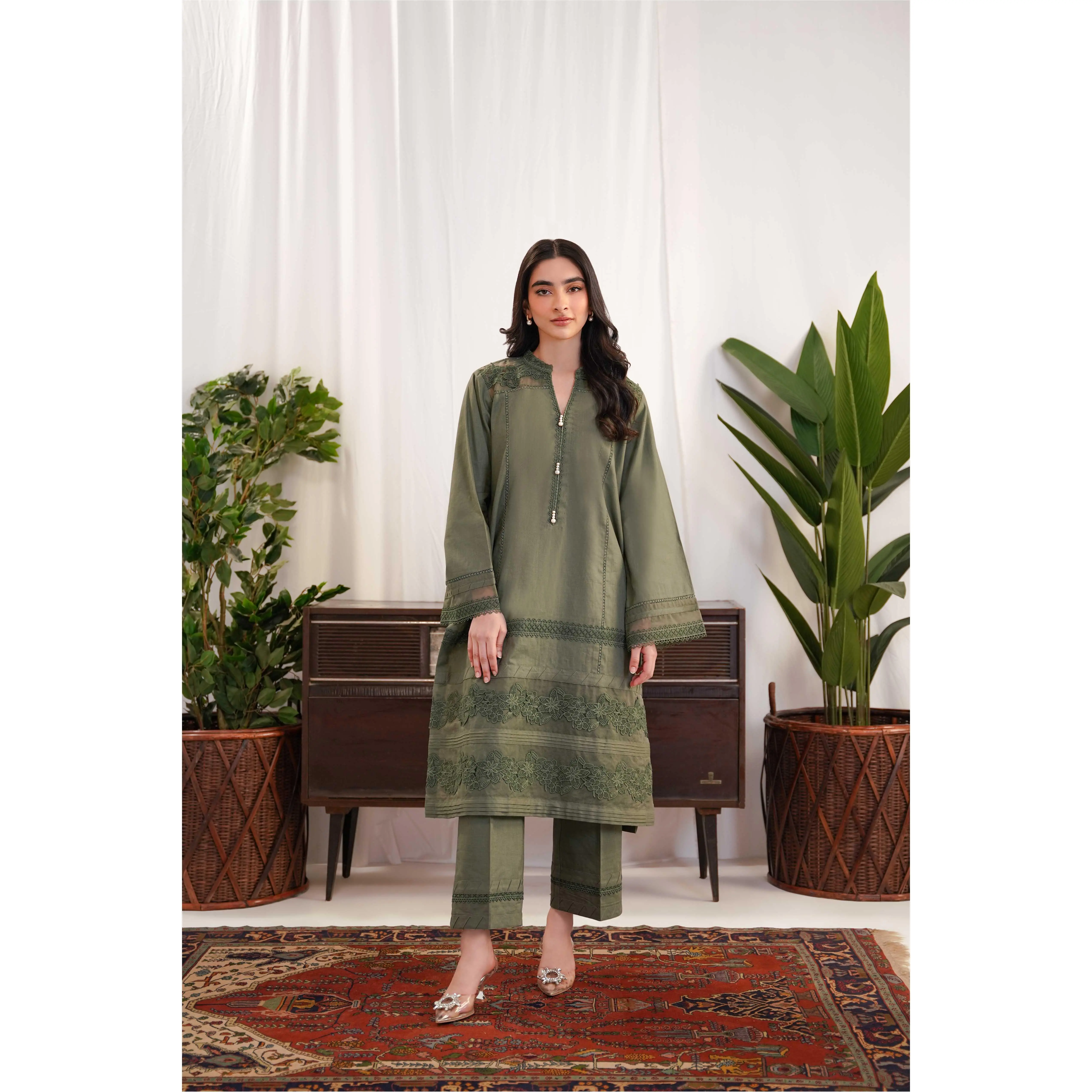 Moss Lace Set Womenswear Pakistani Kurta Shalwar Kameez Kurti 100% Linen