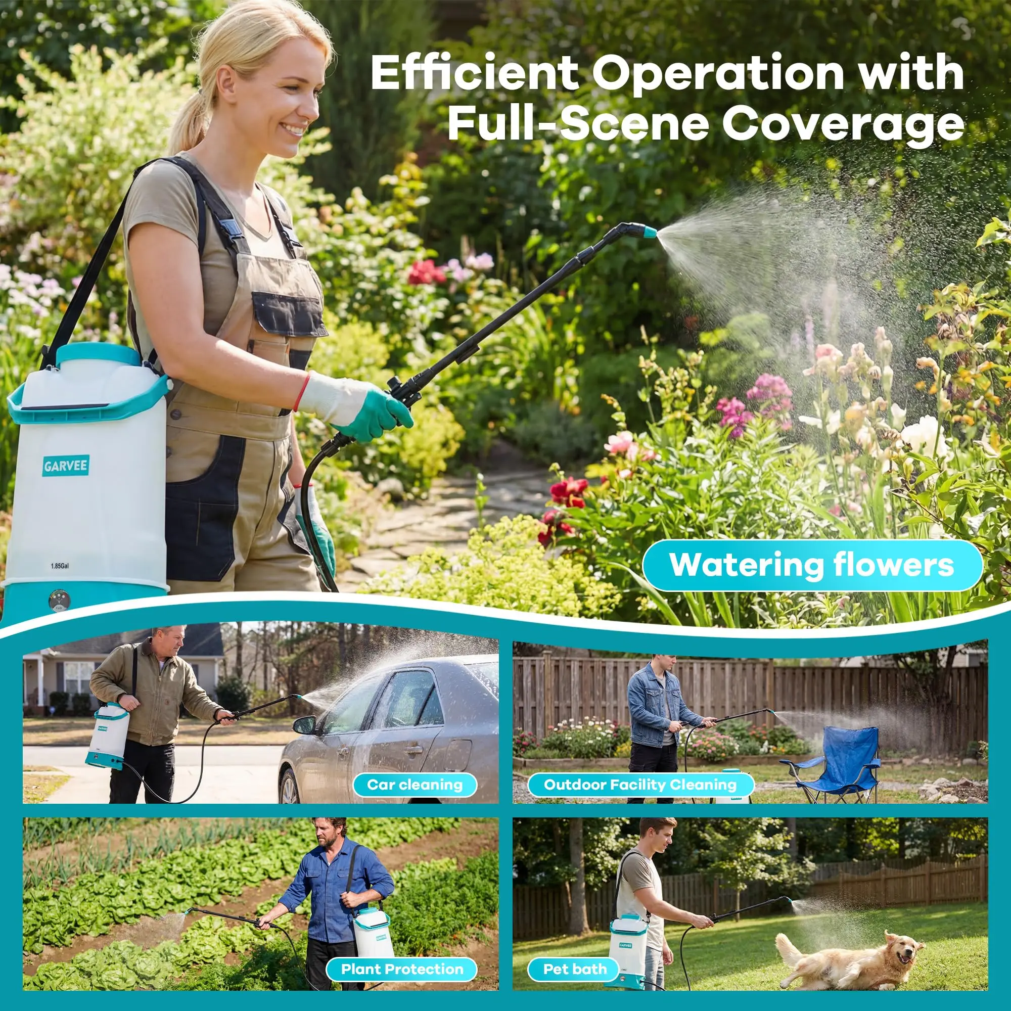 Garvee Battery Powered Backpack Sprayer 1.85 Gallon – Adjustable 0-60 PSI – 12V 2Ah Rechargeable Lithium – Wide Mouth – Portable Electric Lawn & Garden Sprayer with Wand & Nozzle – Ideal for Fertilizer, Herbicide, Chemical Application