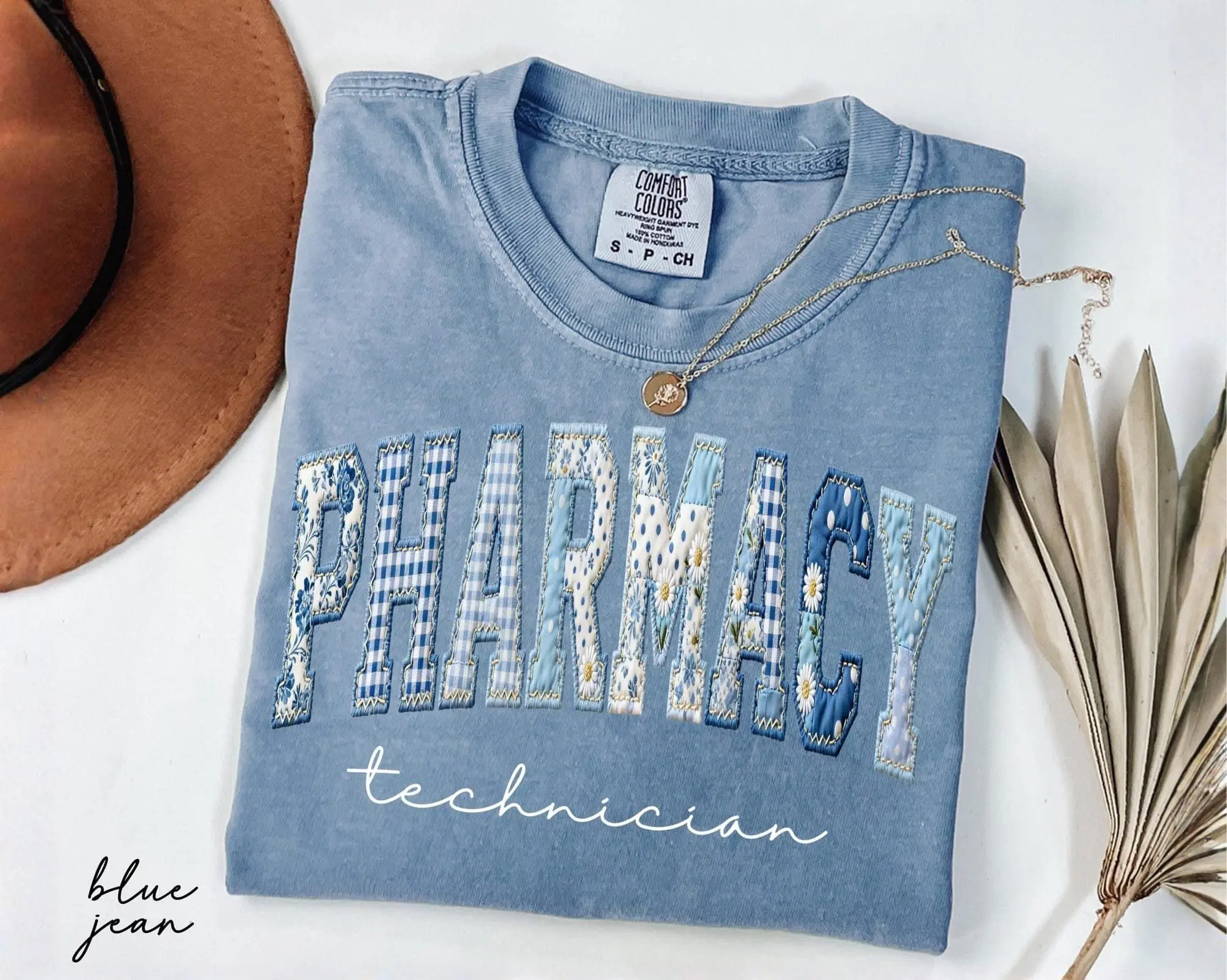 Comfort Colors Pharmacy Technician Shirt, Floral Faux Patchwork Pharmacist Tee, CPhT Shirt, Gift For Pharmacy Tech, PharmD Graduation Gift